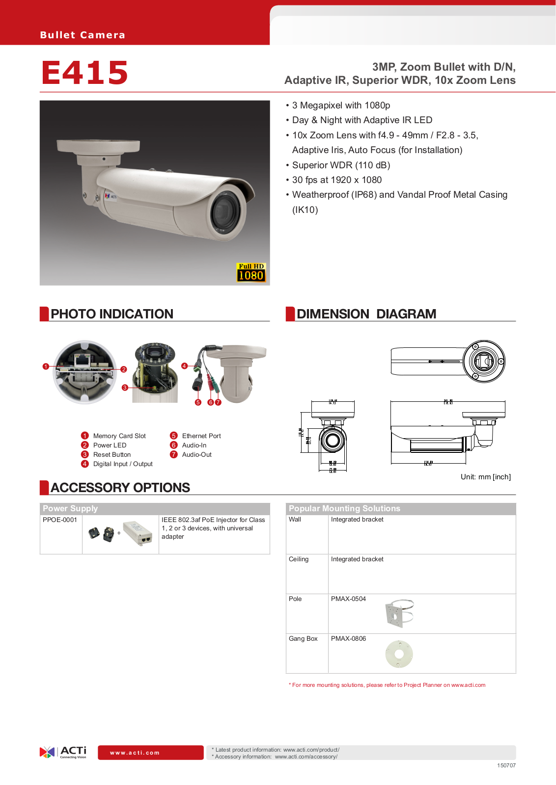 ACTi E415 Specsheet