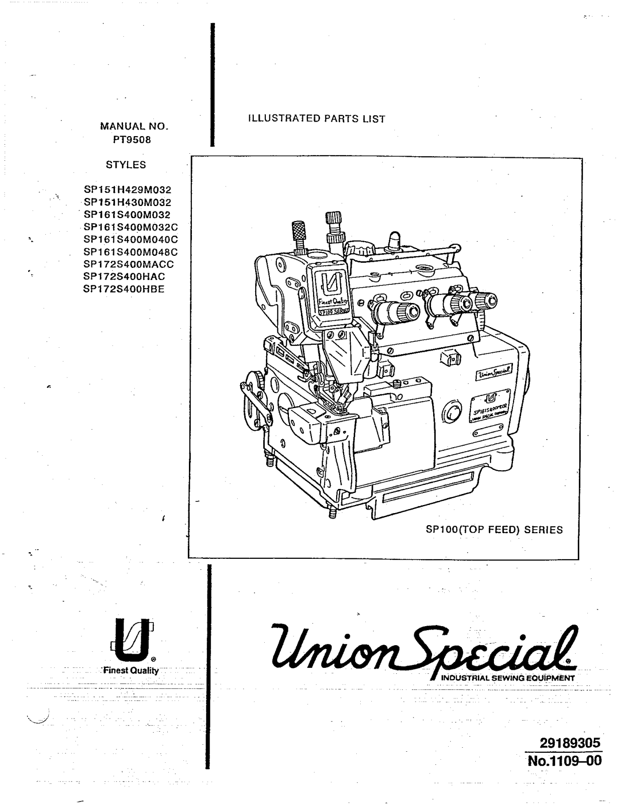 Union Special SP151H429M032, SP151H430M032, SP161S400M032, SP161S400M032C, SP161S400M040C Parts List