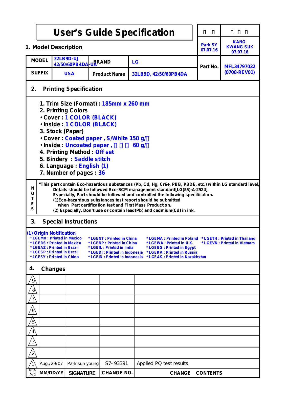 LG 60PB4DA-UA, 42PB4DA-UA User Manual