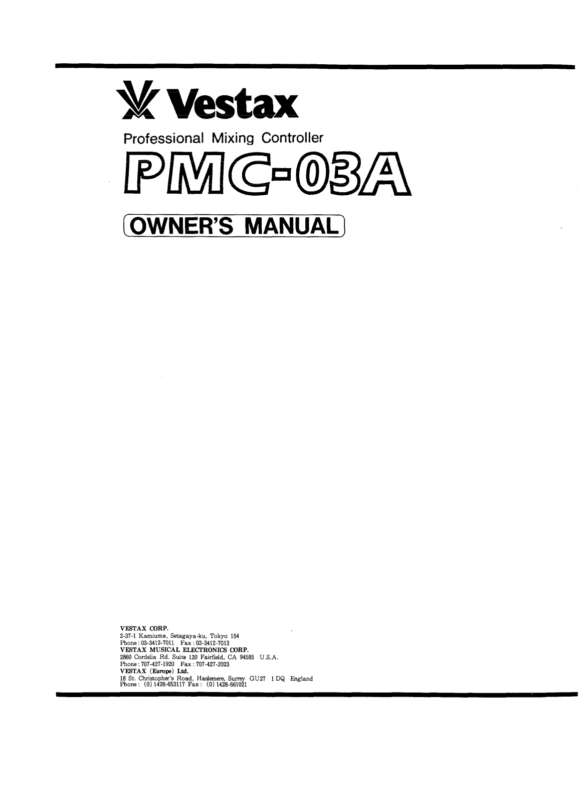 Vestax PMC-03A Manual