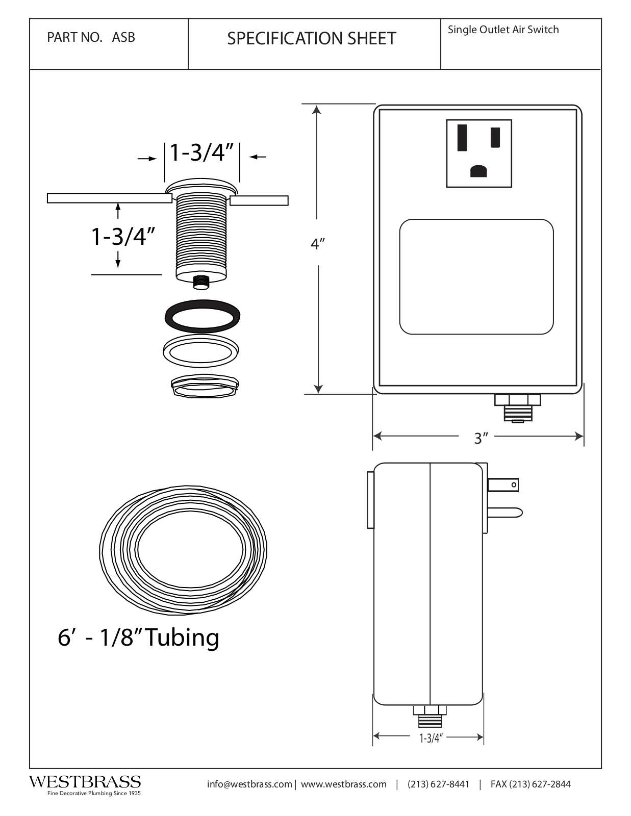 Westbrass WTB1114 Dimensions - ManualMachine.com