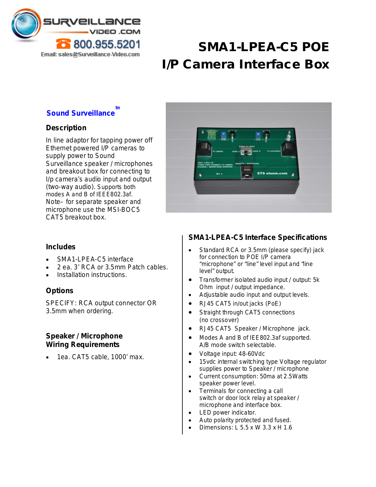 ETS SMA1-LPEA-C5 Specsheet