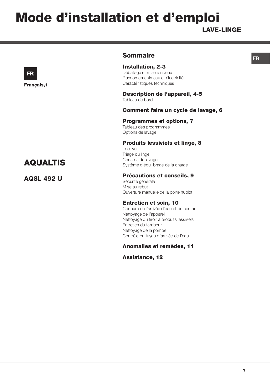 Hotpoint AQ8L 492 U User Manual