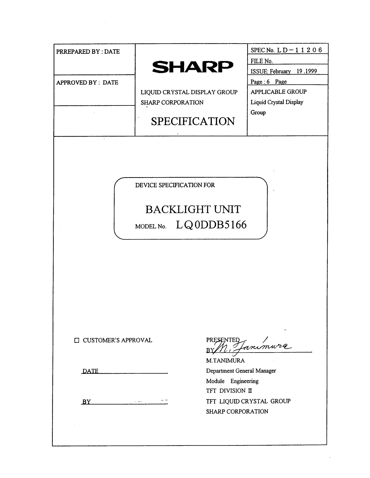 Sharp LQ0DDB5166 Datasheet