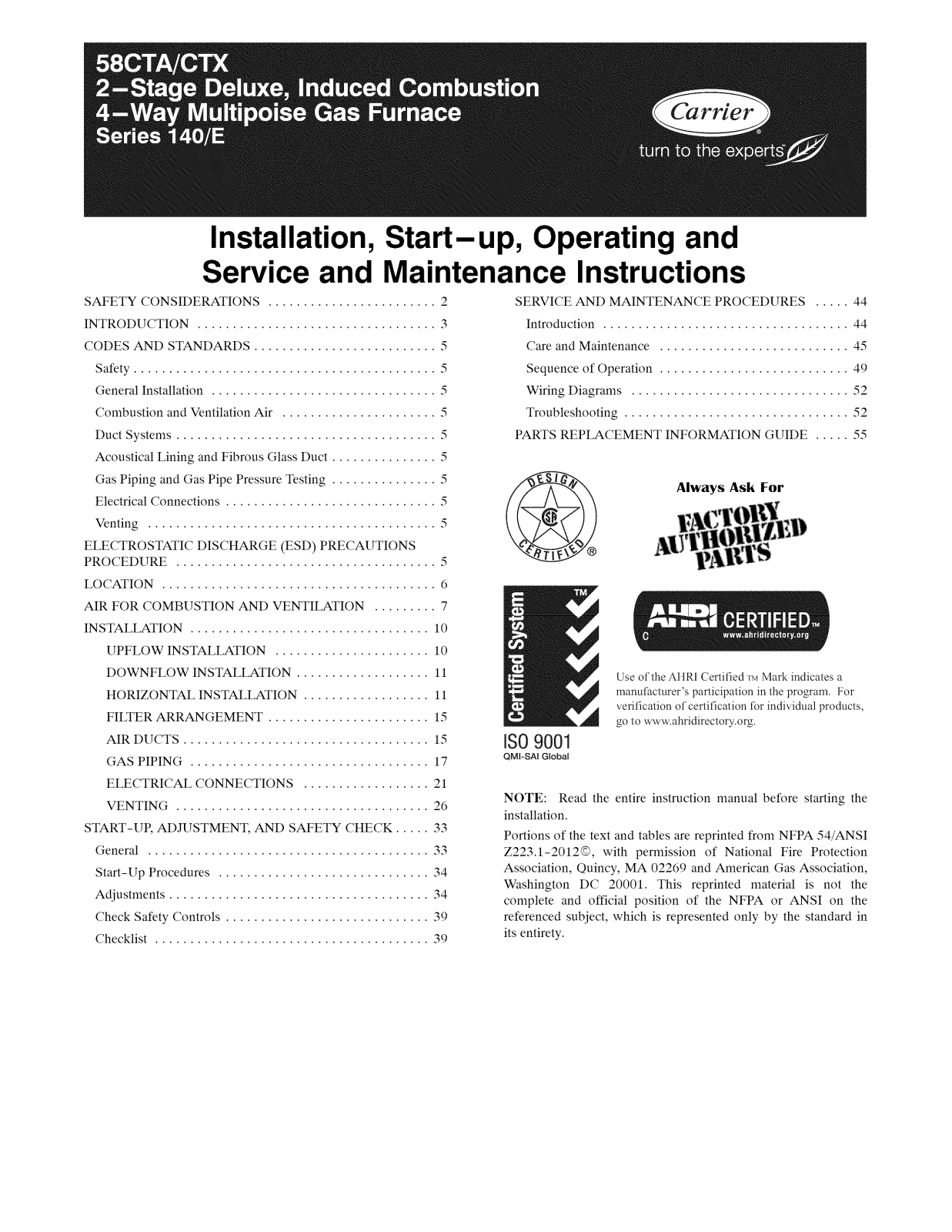 Carrier 58CTX15510020, 58CTX13510022, 58CTX13510016, 58CTX11010022, 58CTX11010016 Installation Guide - ManualMachine.com