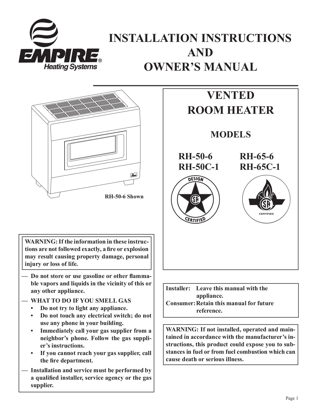 Empire Rh-50c, Rh-50b Owner's Manual