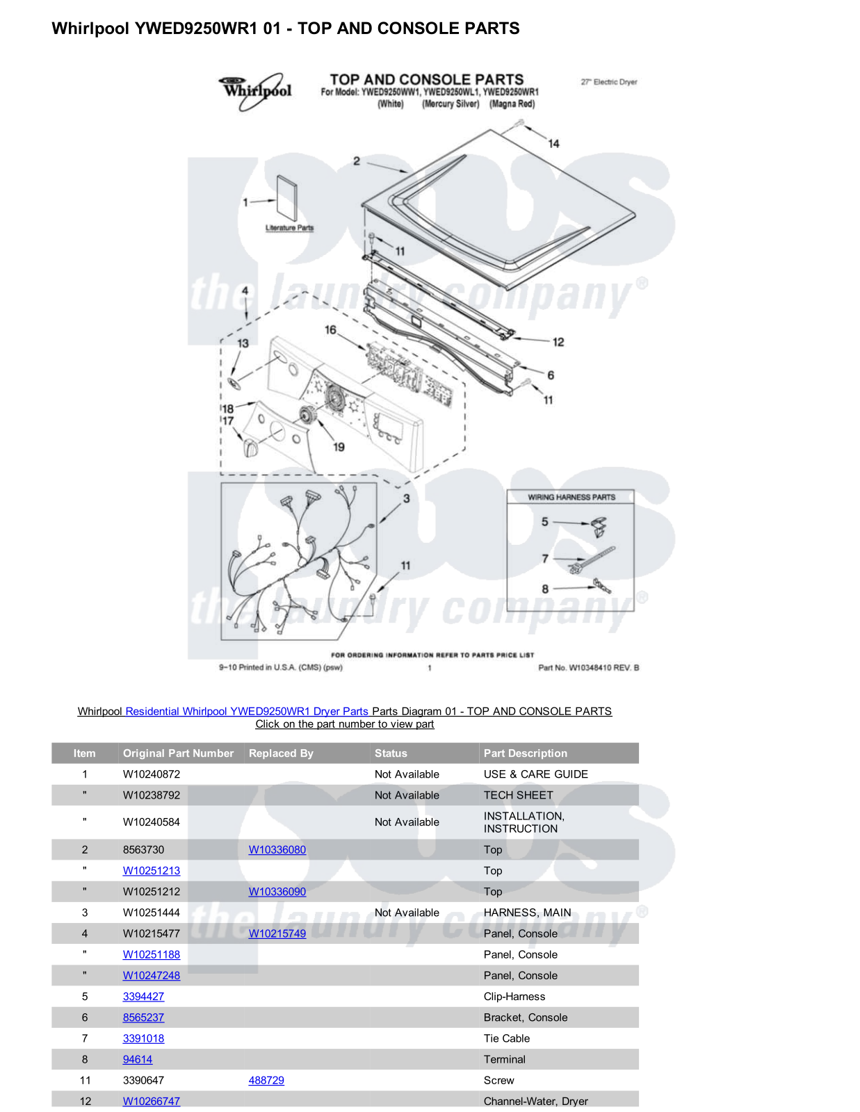 Whirlpool YWED9250WR1 Parts Diagram