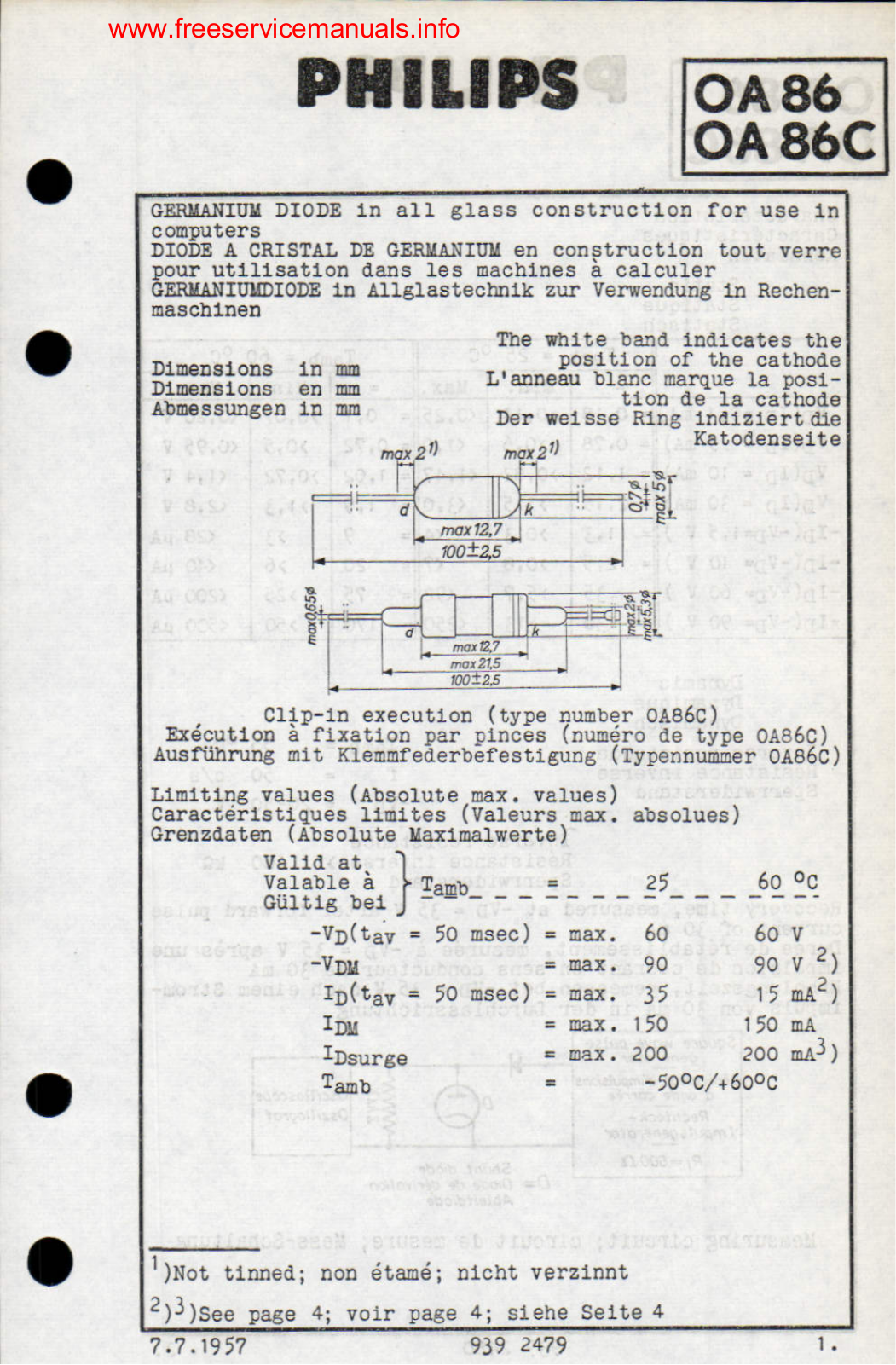 Philips oa86 DATASHEETS