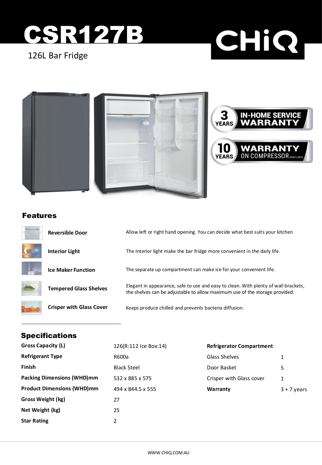 CHiQ CSR127B Specifications Sheet - ManualMachine.com