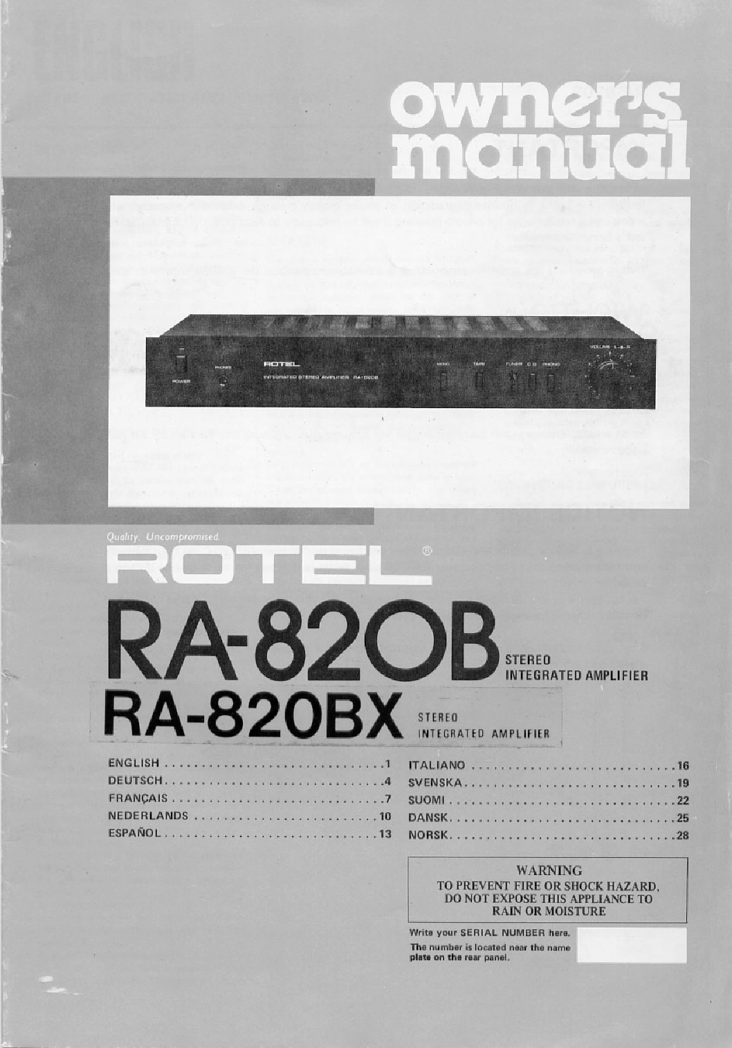 Rotel RA-820BX, RA-820B User Manual