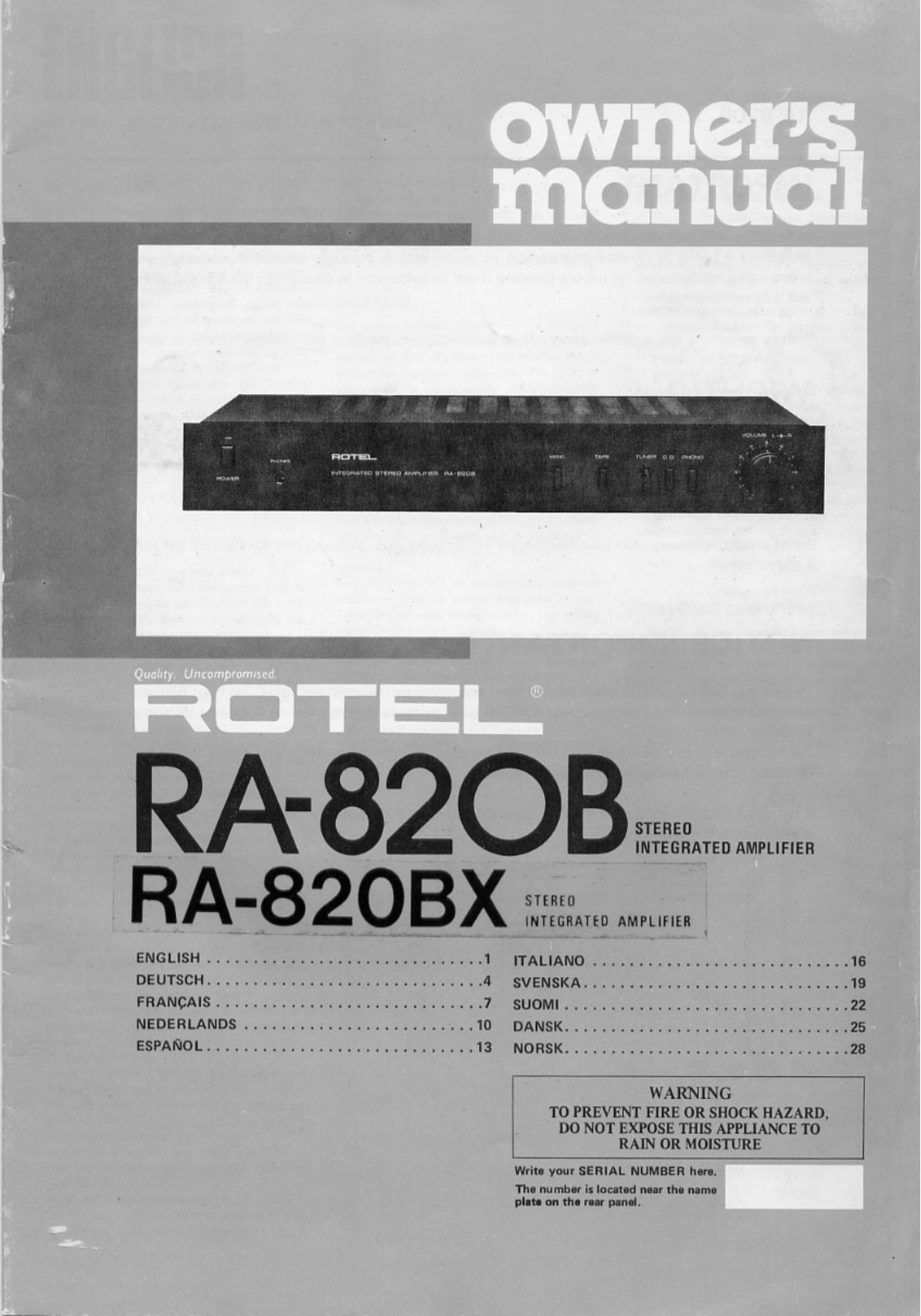 Rotel RA-820BX, RA-820B User Manual