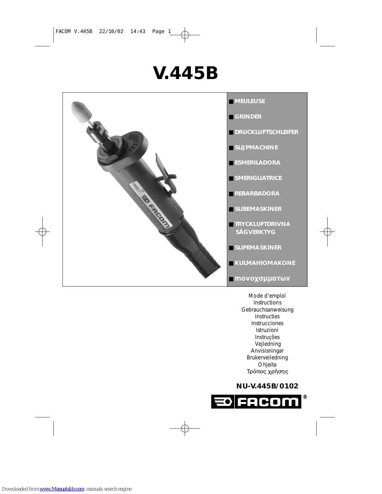 Facom V.445B Instructions Manual