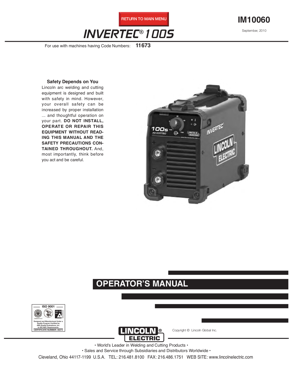 Lincoln Electric 100S User Manual