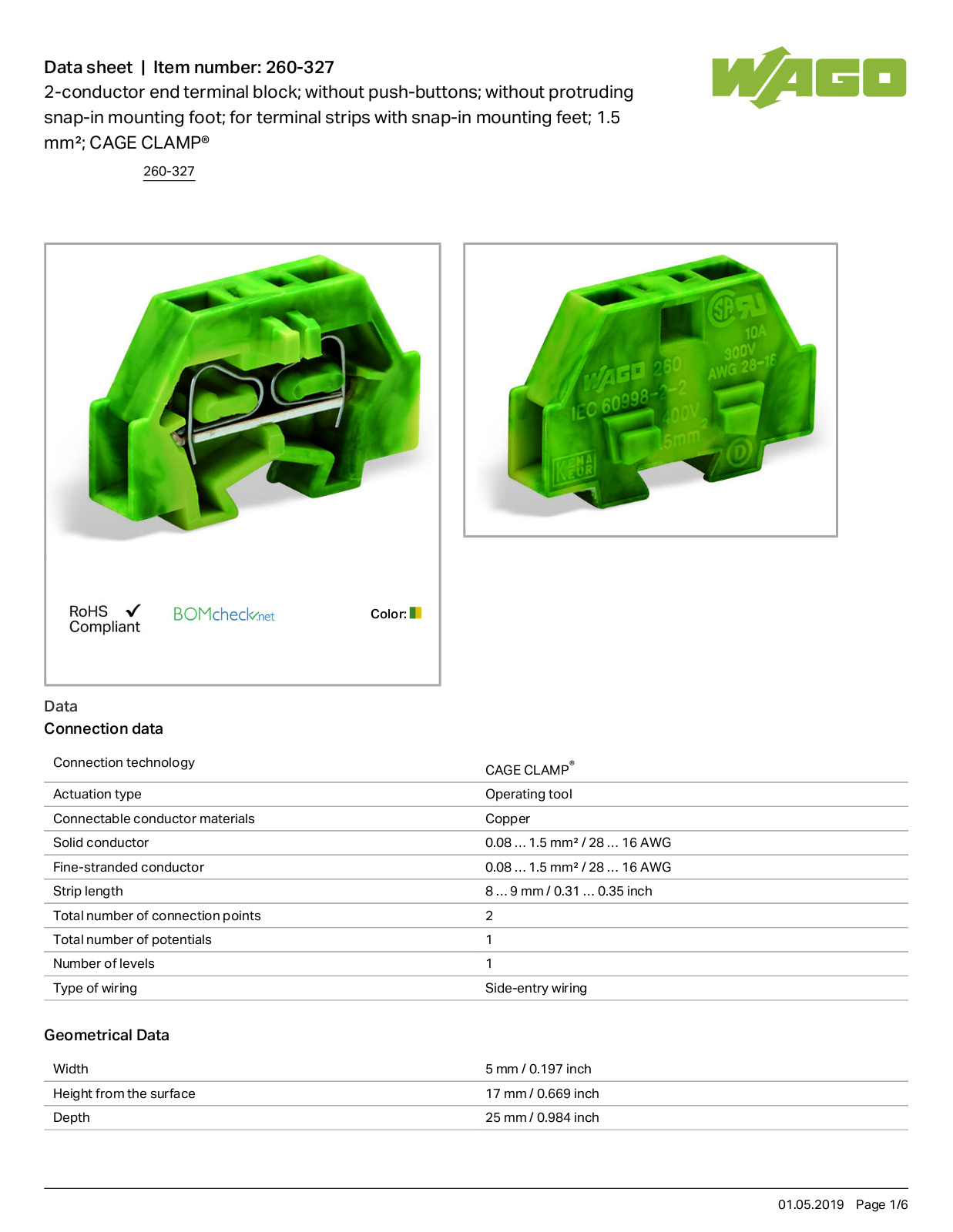 Wago 260-327 Data Sheet