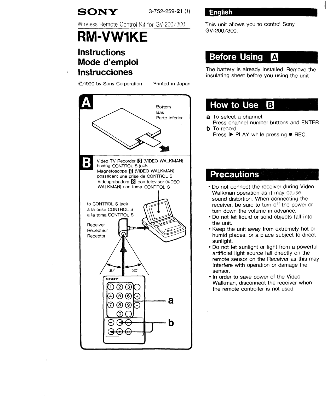 Sony RM-VW1KE Instruction Manual