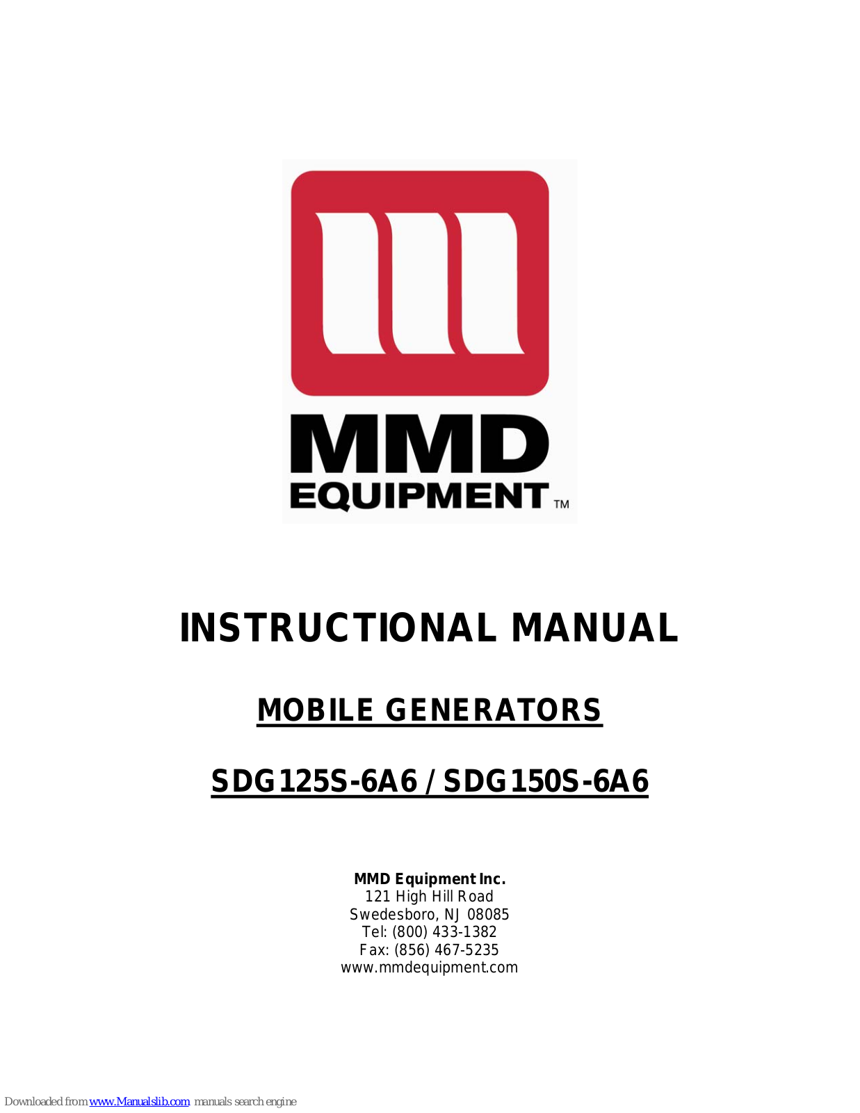 MMD Equipment SDG125S-6A6, SDG150S-6A6 Instructional Manual