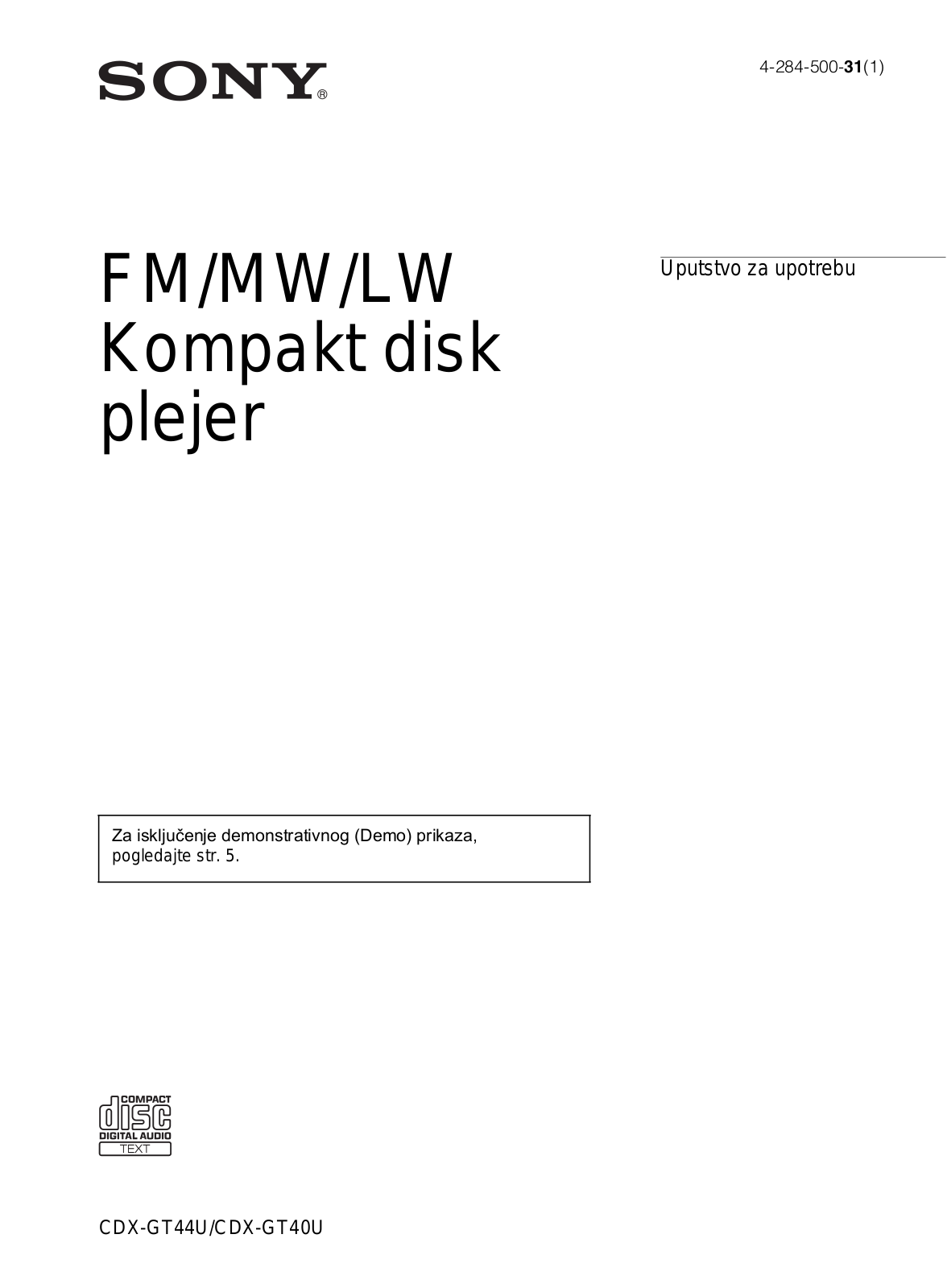 Sony CDX-GT40U User Manual