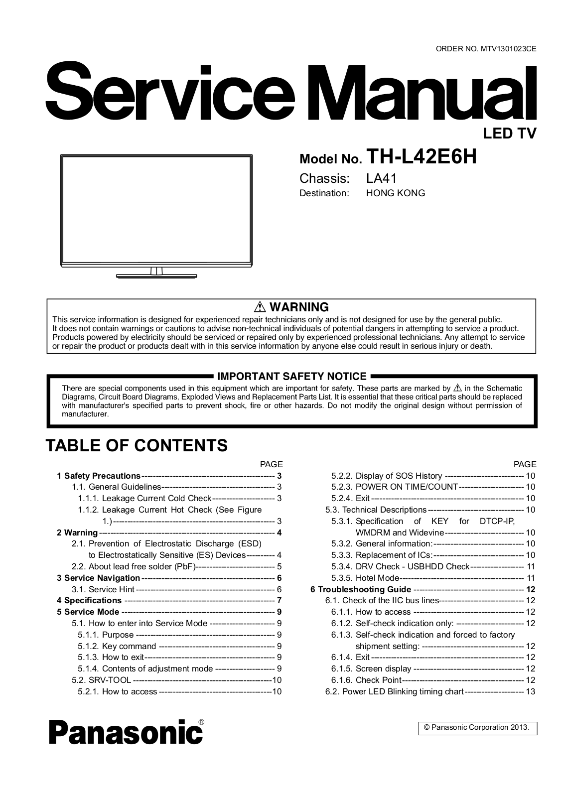Panasonic TH-L42E6H Service manual