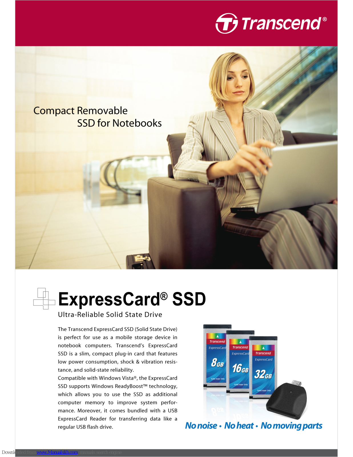 Transcend ExpressCard SSD TS8GSSD34E-M, T16GSSD34E-M, T32GSSD34E-M Brochure & Specs