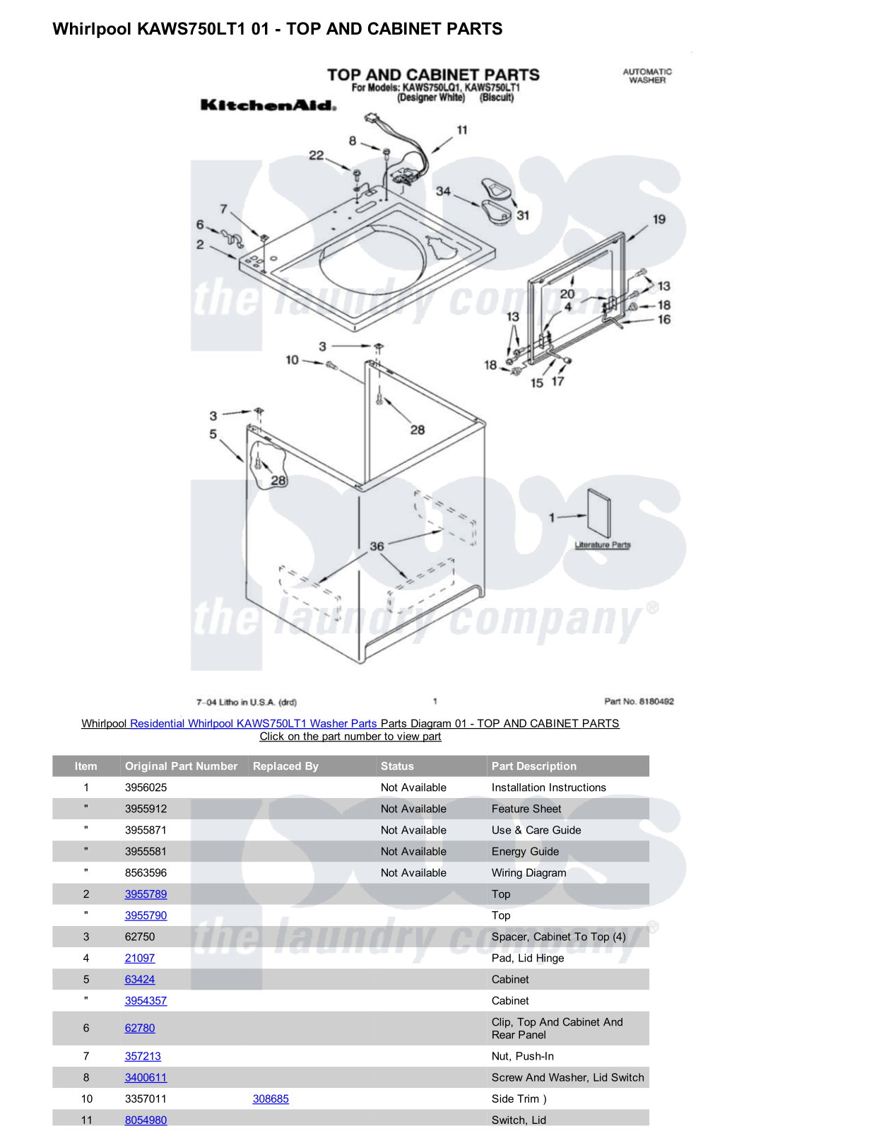 Whirlpool KAWS750LT1 Parts Diagram