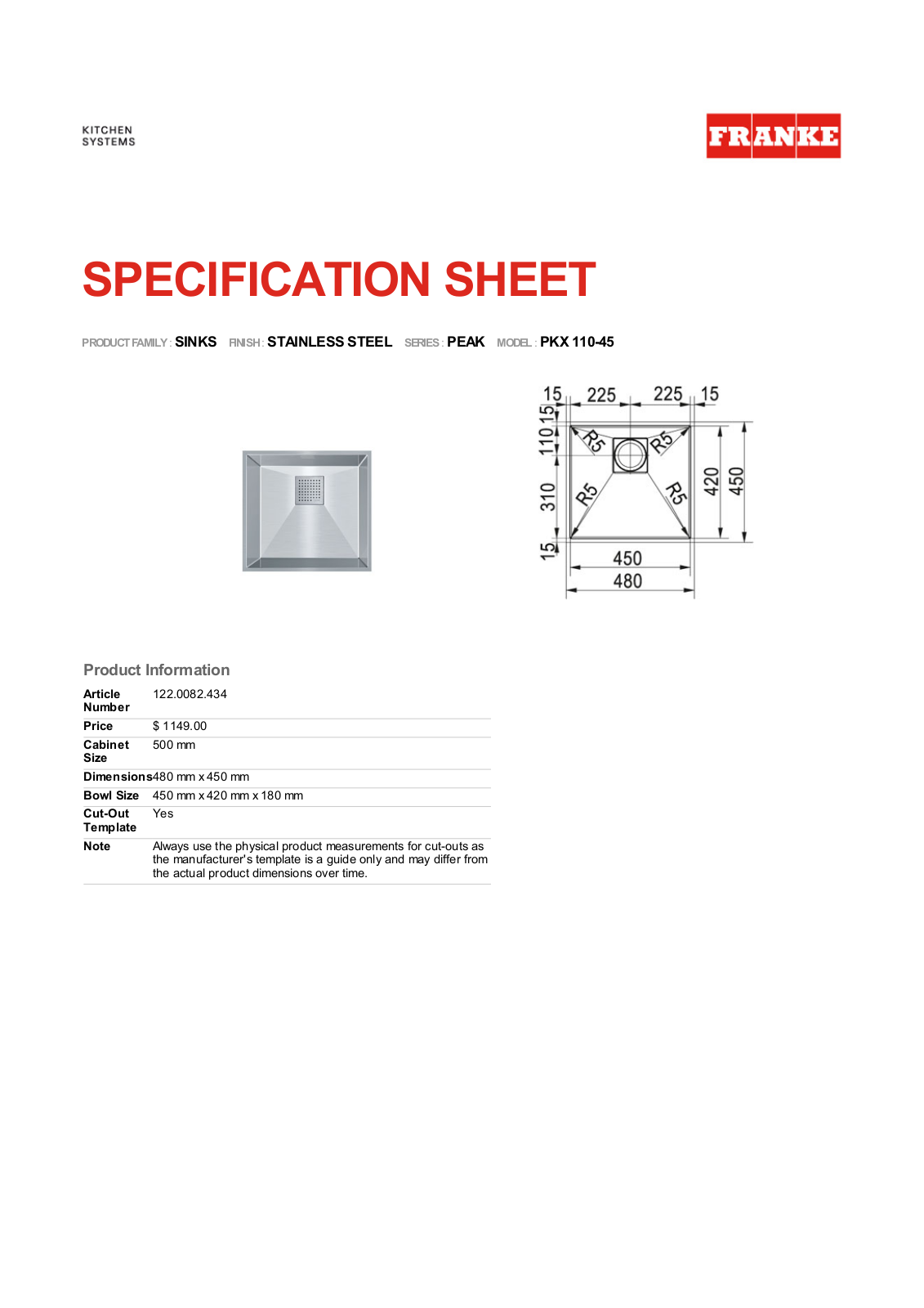 Franke Foodservice PKX 110-45 User Manual