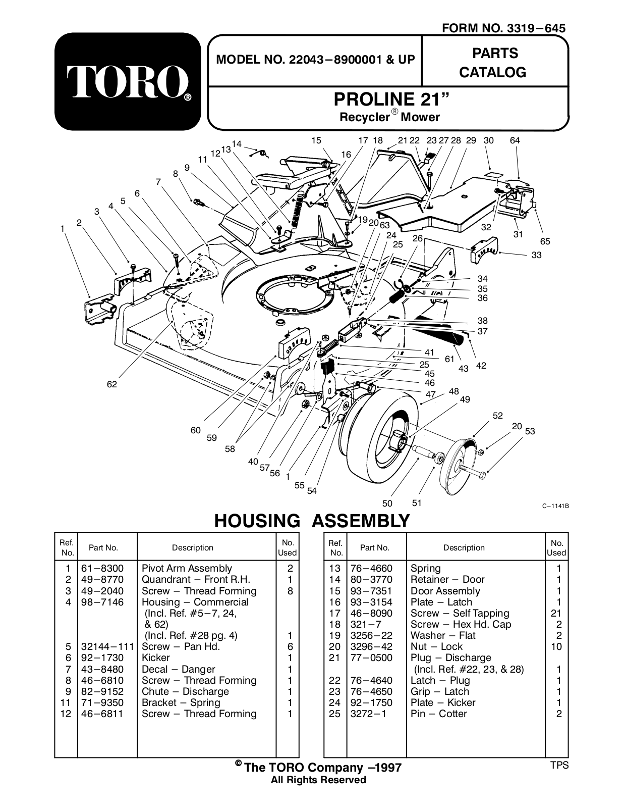 Toro 22043 Parts Catalogue