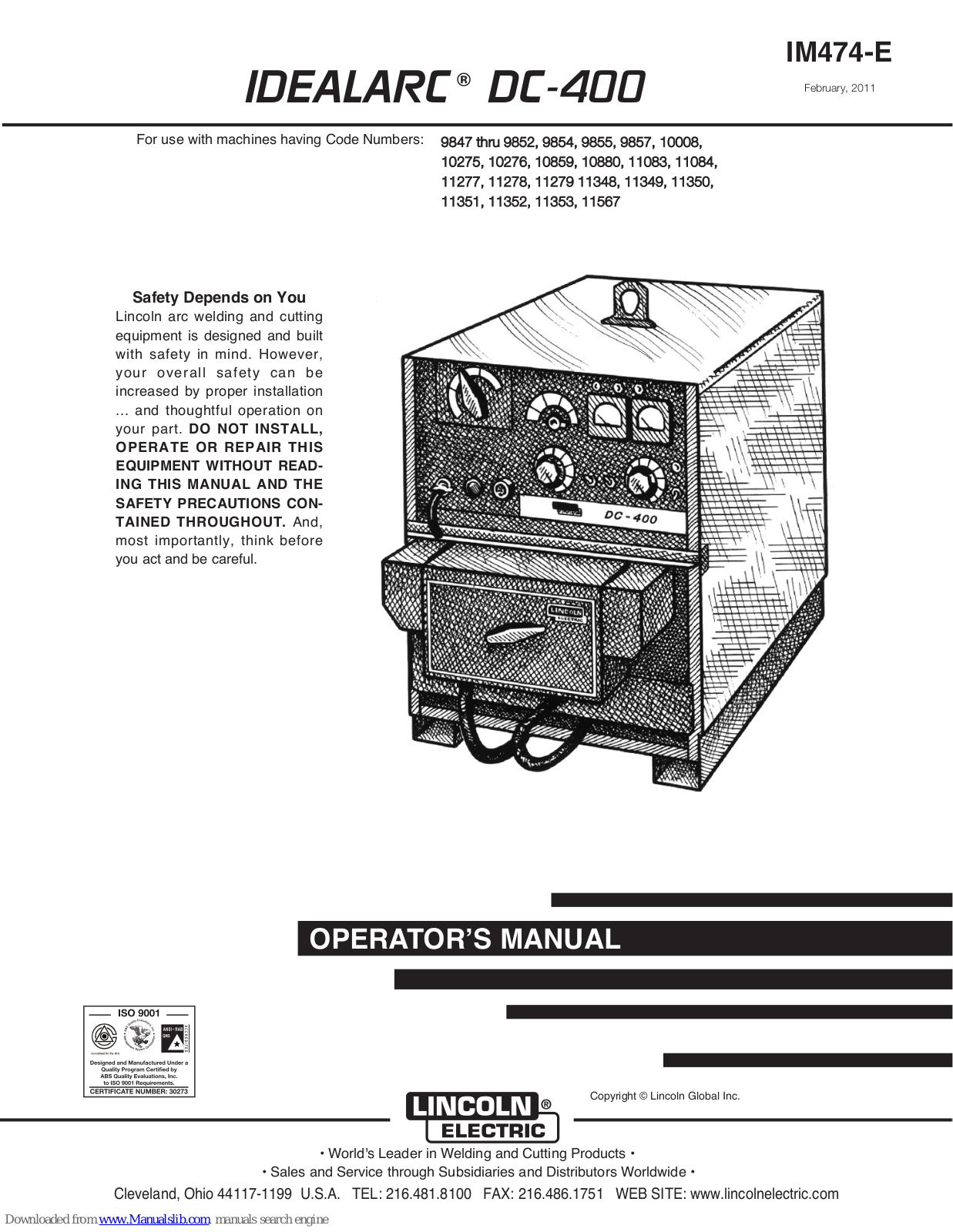 Lincoln Electric IDEALARC DC-400 Operator's Manual