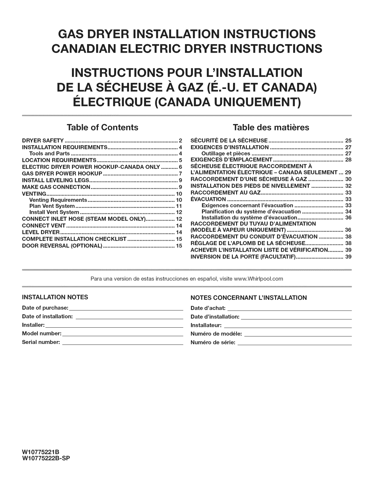 Maytag MGD8200FW0, MGD5500FW0, YWED92HEFW0, YWED92HEFU0, WGD92HEFW0 Installation Guide