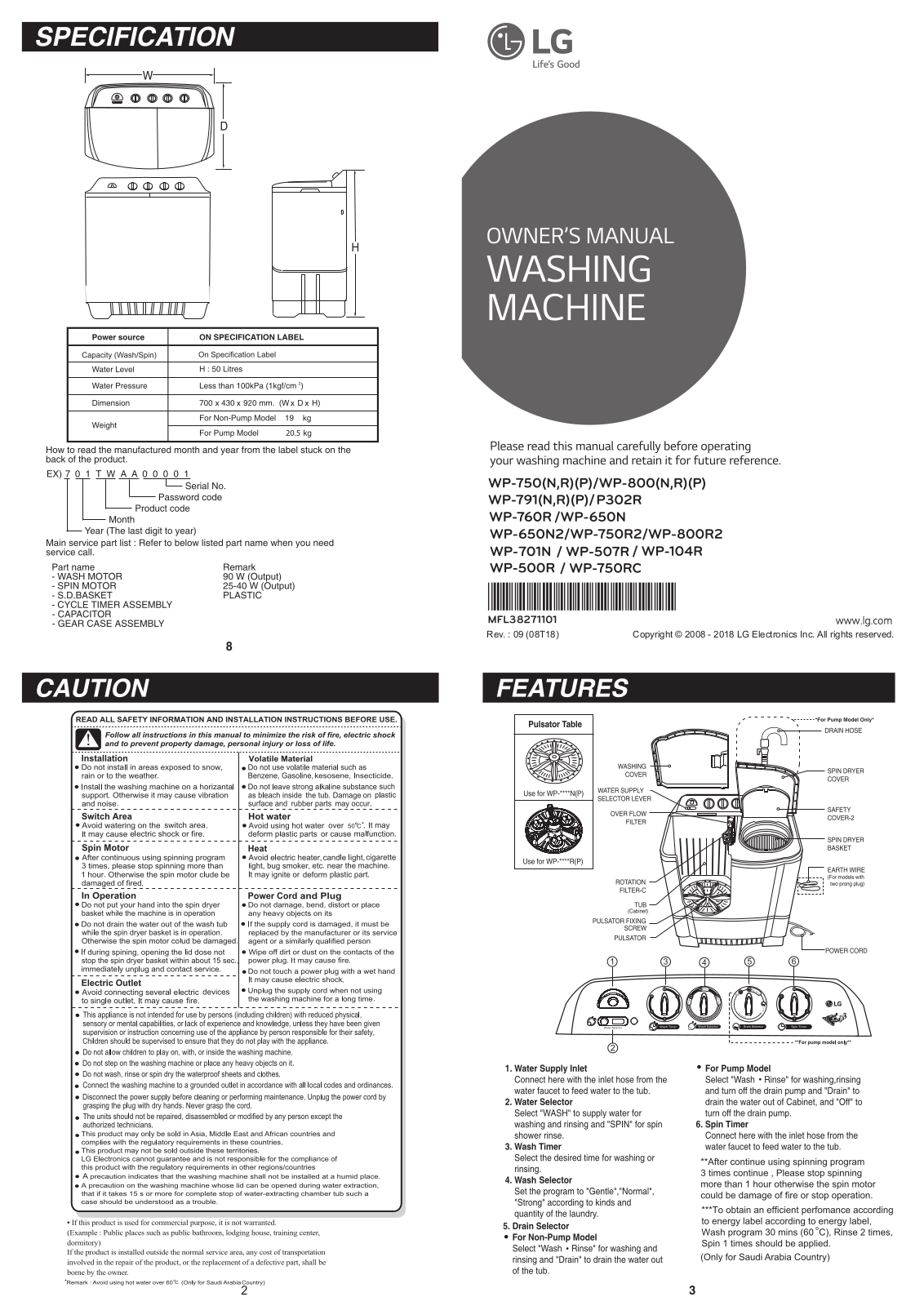 LG WP-750RC Owner’s Manual