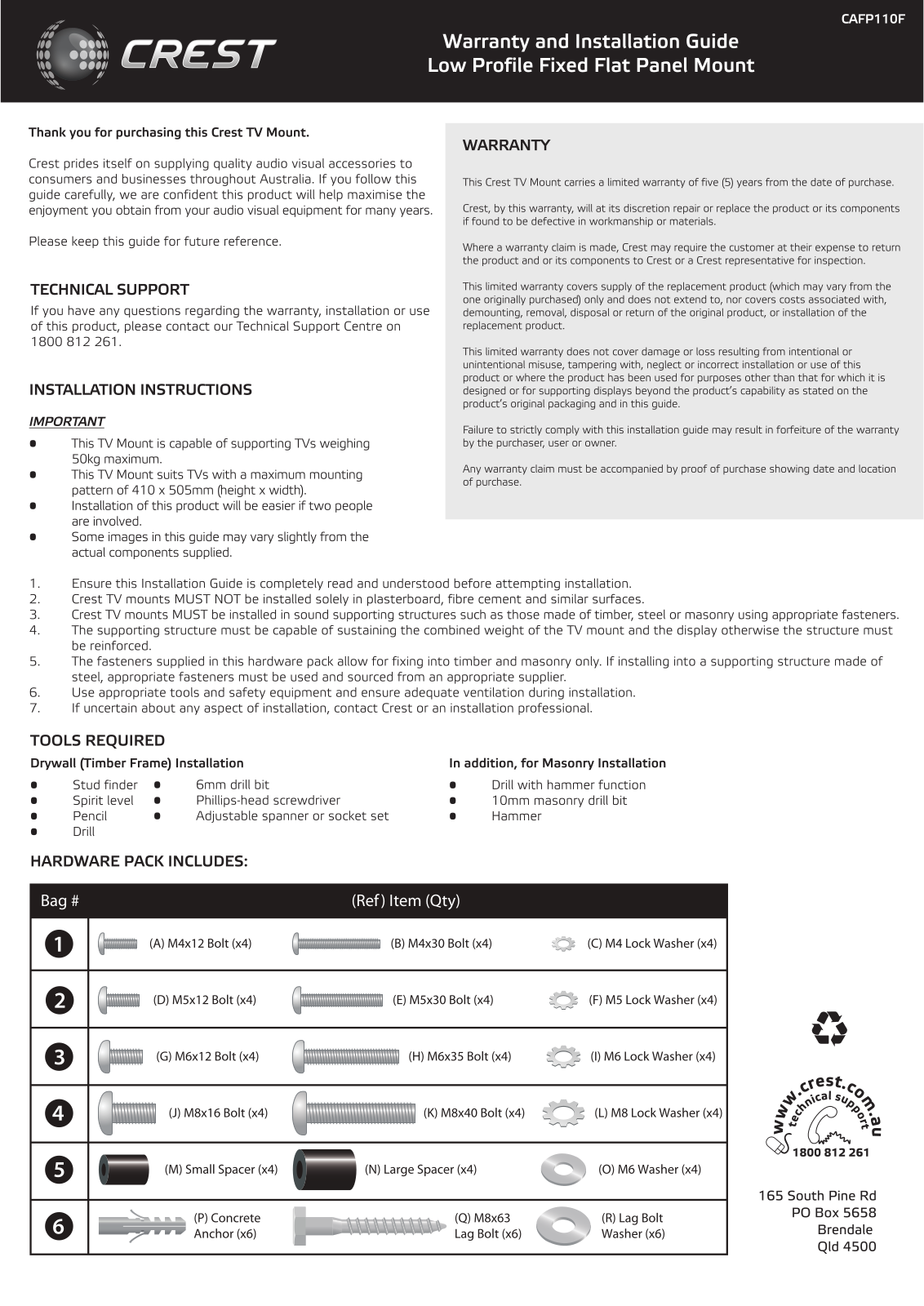 Crest CAFP110F User Manual