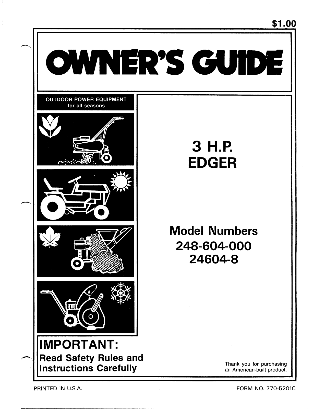 Bolens 24604-8, 248-604-000 User Manual