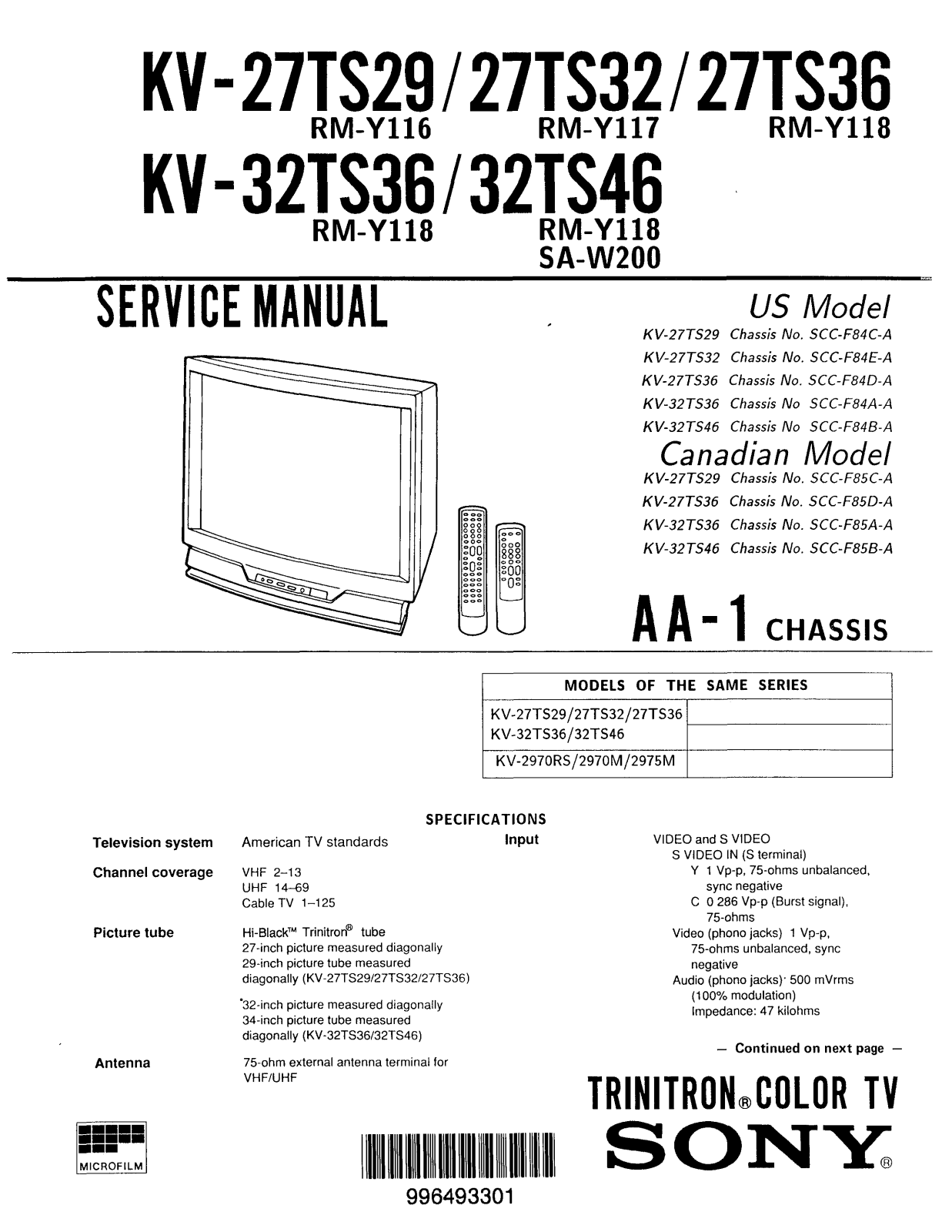 SONY AA V4000, KV-27TS32, KV-27TS36 Service Manual