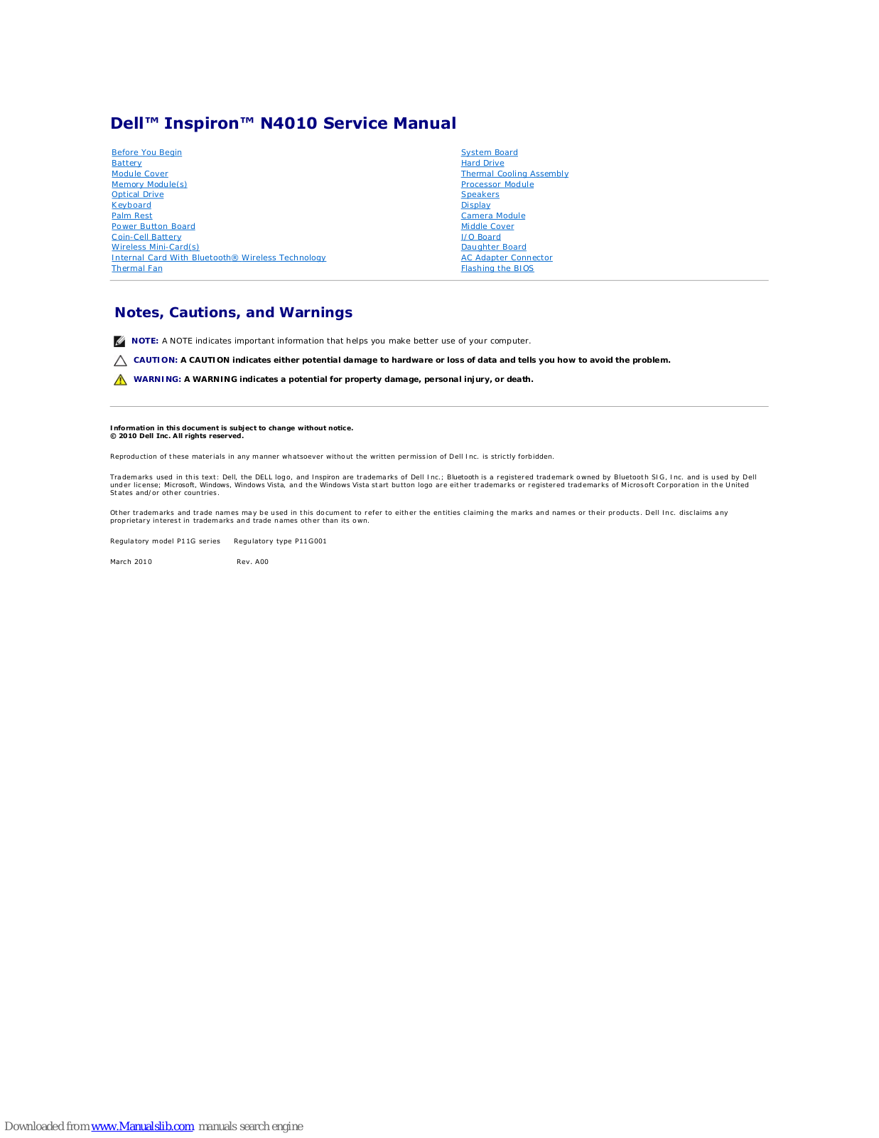 Dell Inspiron 14 AMD M4010, Inspiron N4010 Service Manual