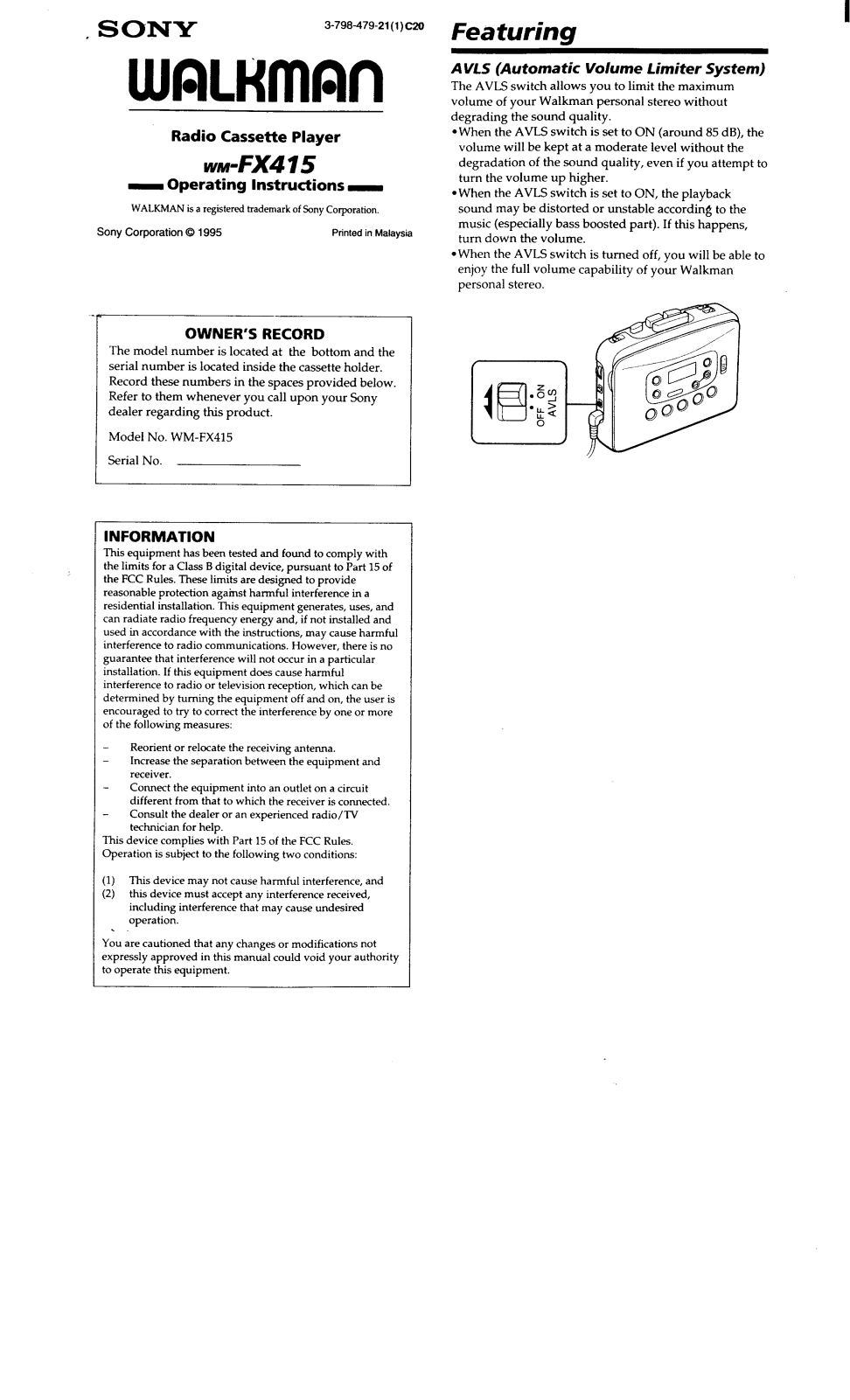 Sony WM-FX415 User Manual