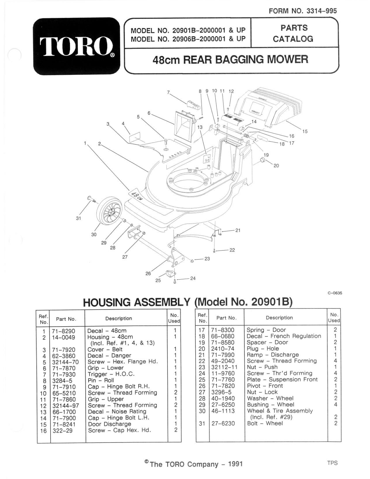 Toro 20901B, 20906B Parts Catalogue