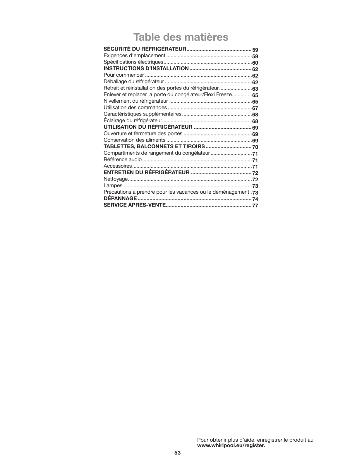 WHIRLPOOL WQ9 U1L User Manual