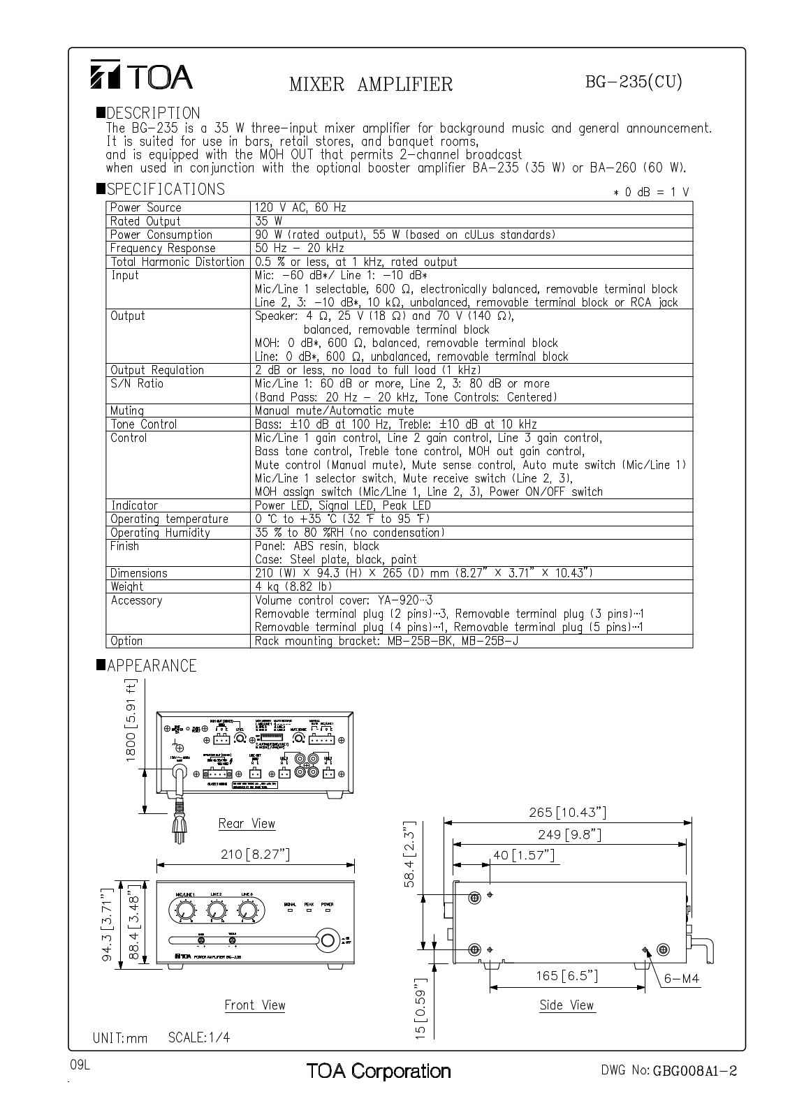 TOA BG-235 CU User Manual