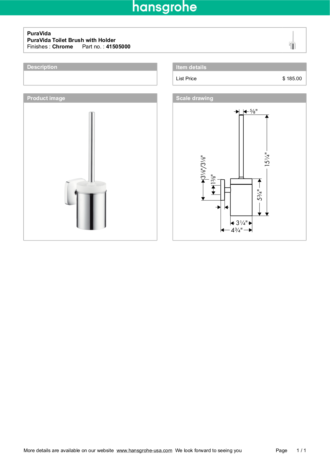 Hansgrohe 41505000 Specs