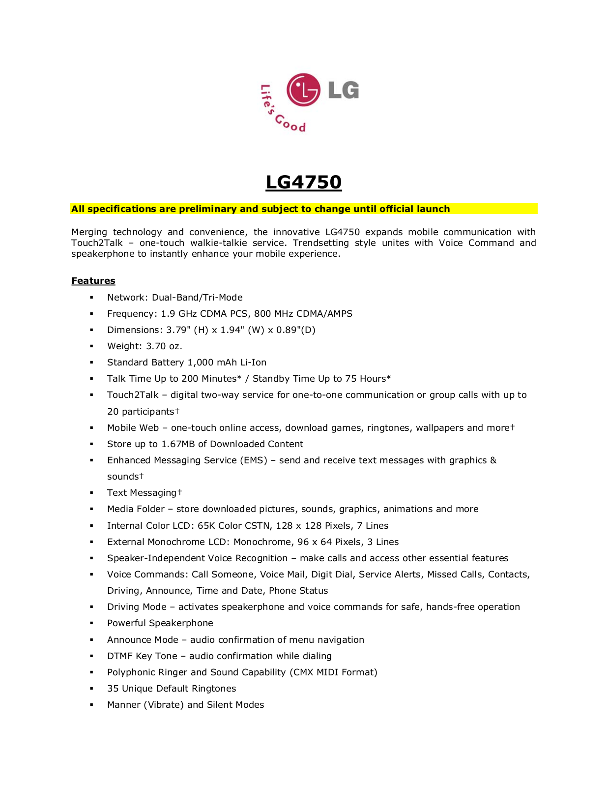 LG 4750 User Manual