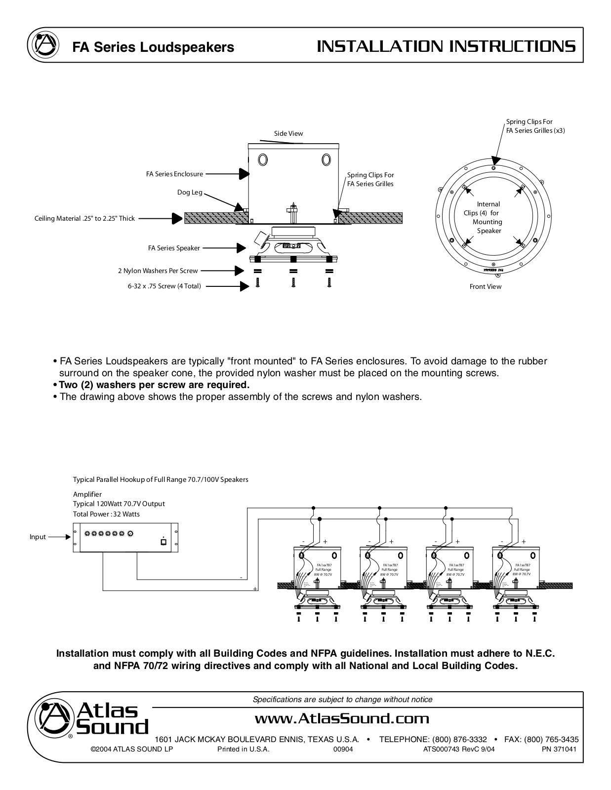 Atlas IED FA134T87 Installation Guide