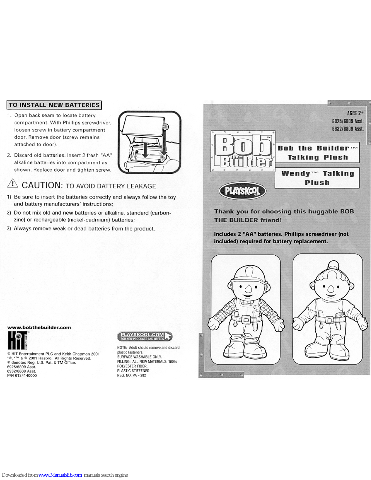 Playskool Bob the Builder 6809, Bob the Builder 6925, Bob the Builder 6932 Instructions Manual