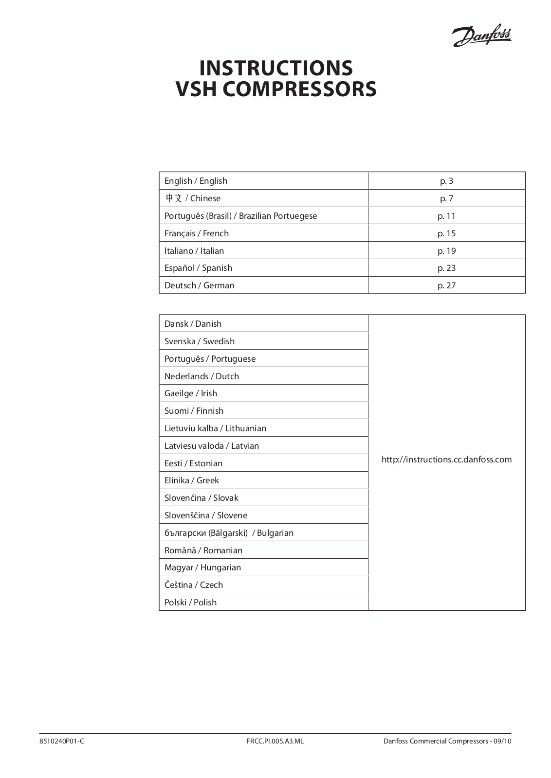 Danfoss VSH170AGANA Installation guide