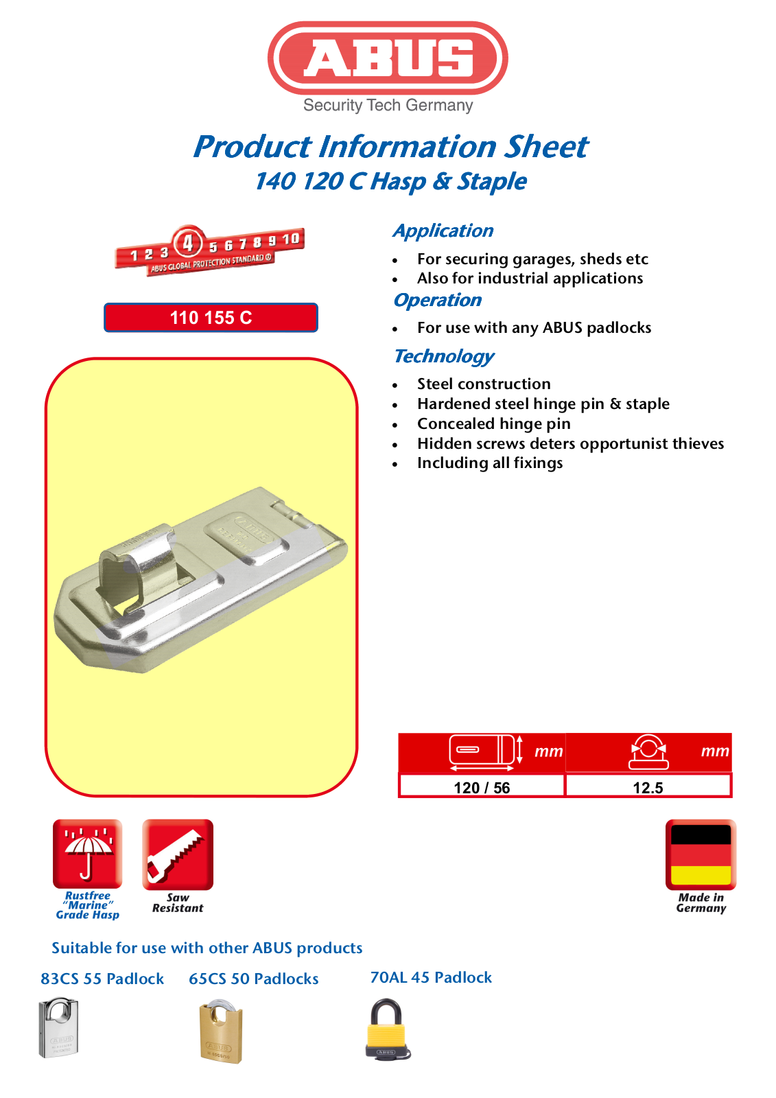 ABUS 140 120 C Product Information Sheet