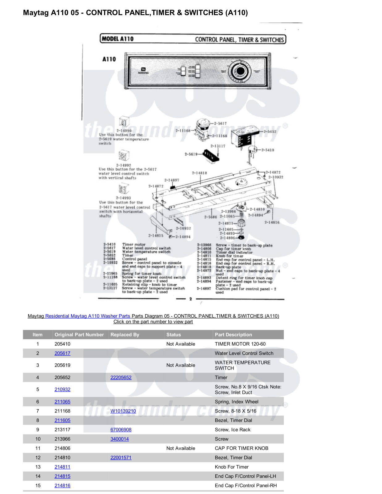 Maytag A110 Parts Diagram