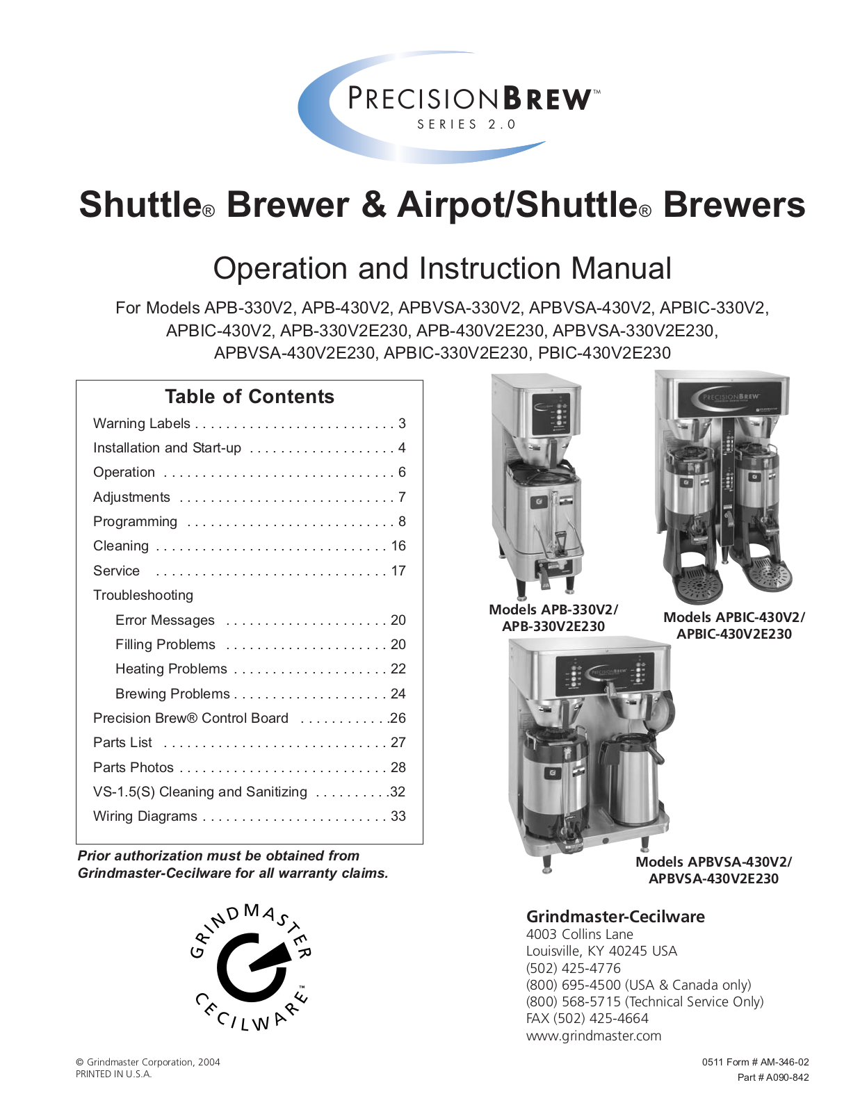 Grindmaster PBIC-430V2E230 User Manual