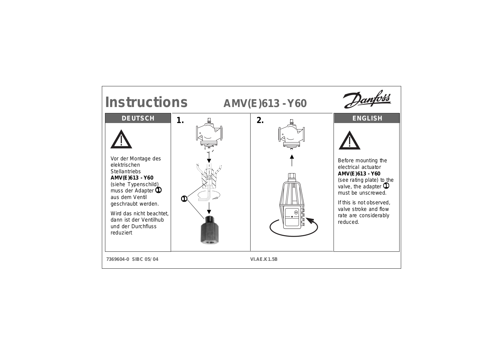 Danfoss AMV(E)613 - Y60 Operating guide