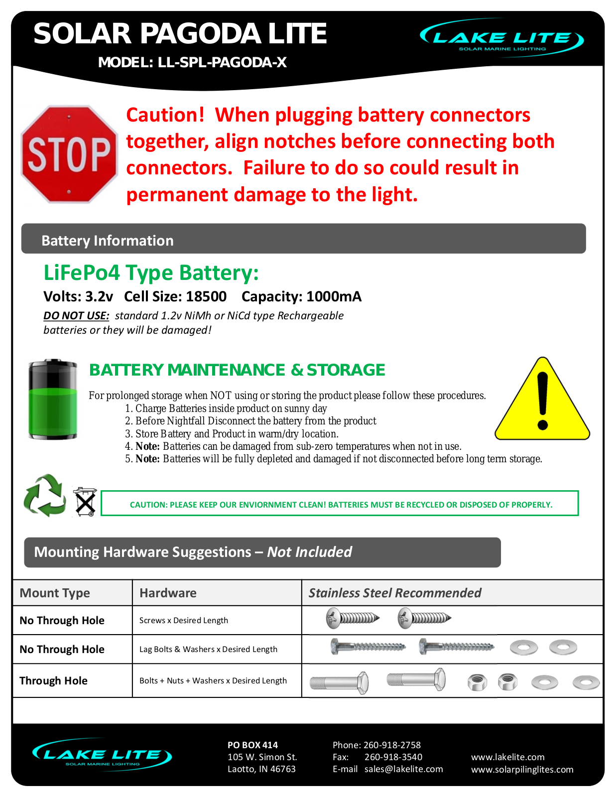 Lake Lite LL-SPL-PAGODA-W-W User Manual