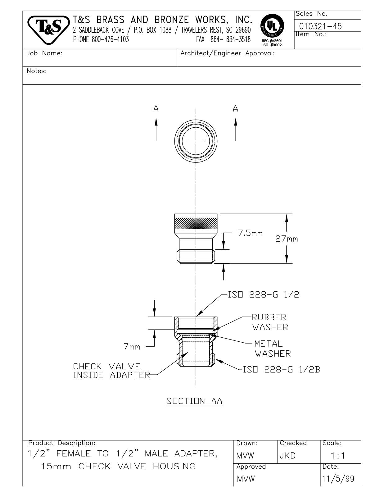 T & S Brass & Bronze Works 010321-45 General Manual