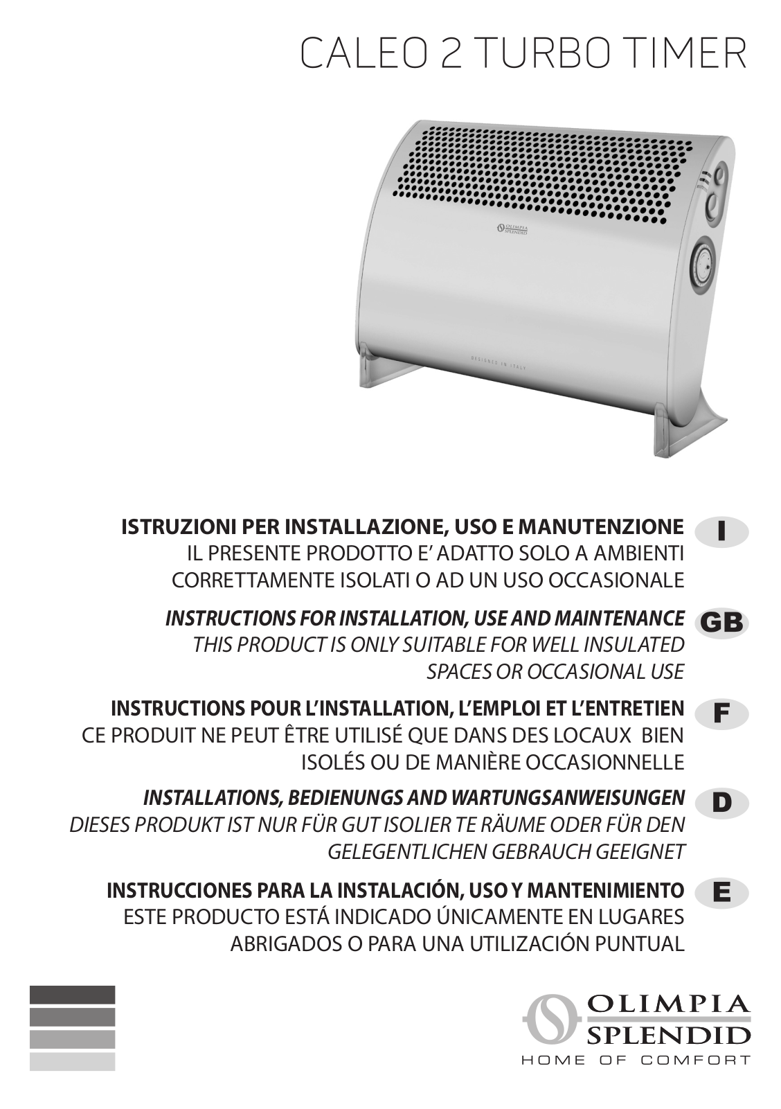 Olimpia splendid CALEO 2 TURBO TIMER Maintenance Manual