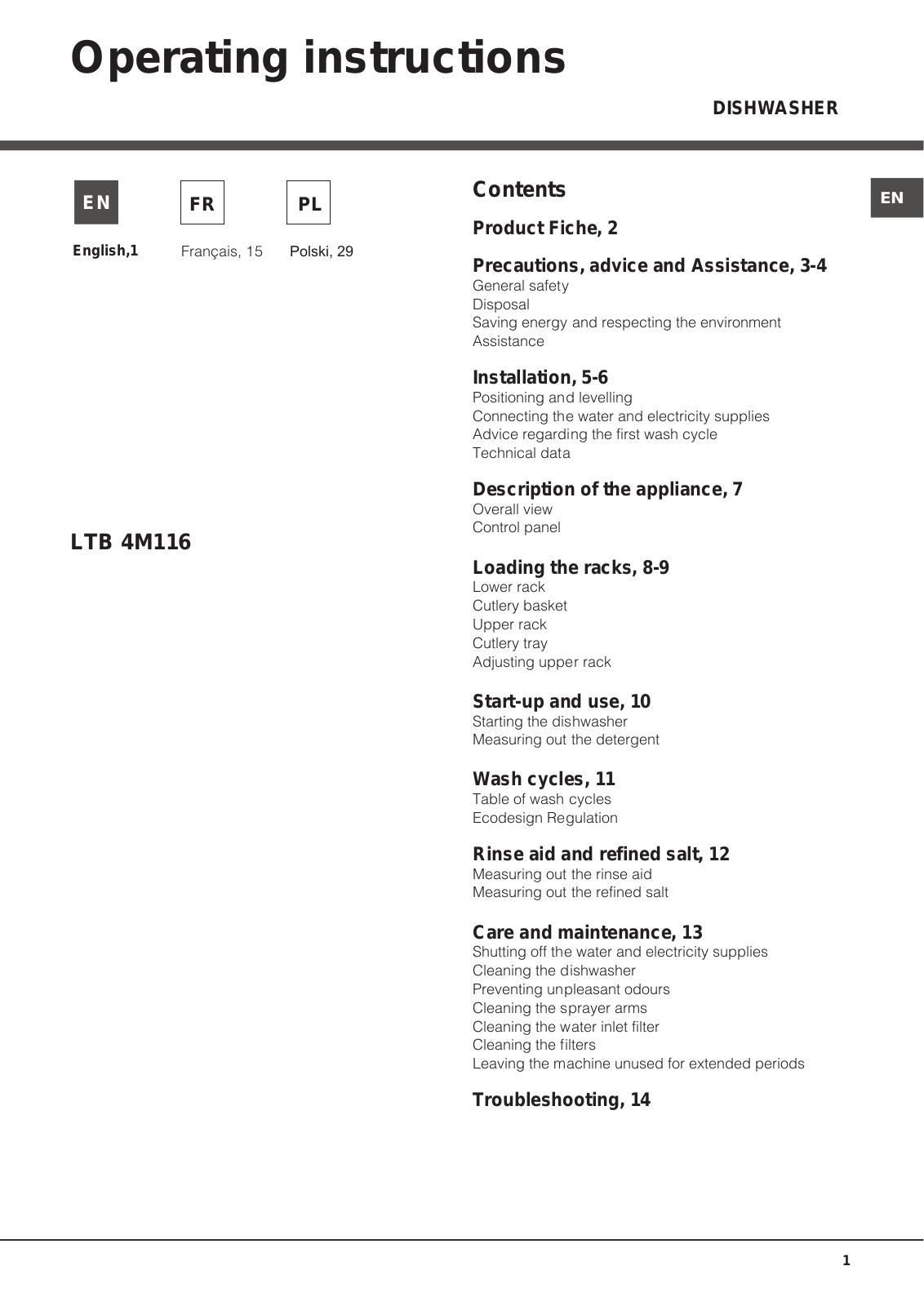 Hotpoint LTB 4M116 EU User Manual